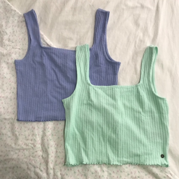 NWOT Roxy Rib Knit Tank Tops L Cropped Green Purple Bundle Lot - Picture 2 of 10